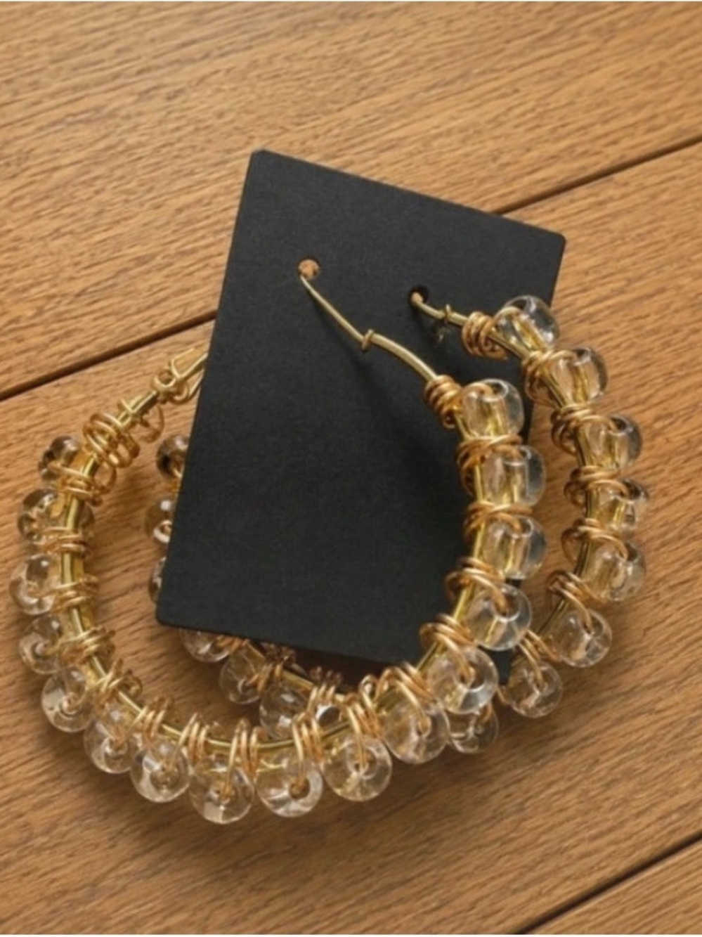 Gold Hoop Earrings with Clear Bead Detailing - Women Jewelry